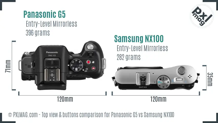 Panasonic G5 vs Samsung NX100 top view buttons comparison