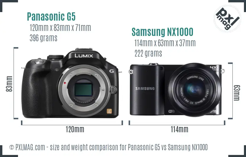 Panasonic G5 vs Samsung NX1000 size comparison