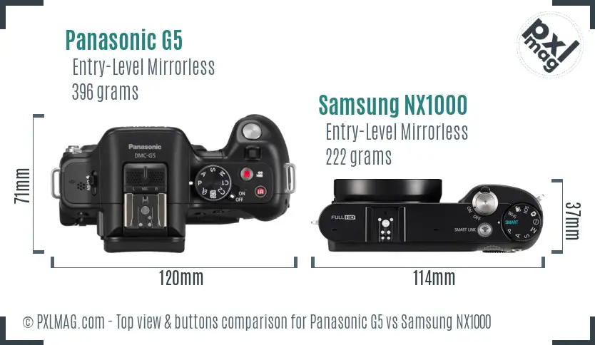 Panasonic G5 vs Samsung NX1000 top view buttons comparison