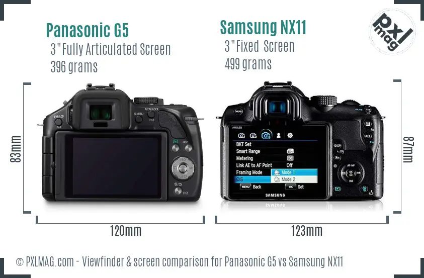 Panasonic G5 vs Samsung NX11 Screen and Viewfinder comparison