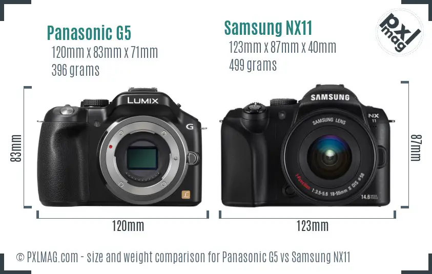 Panasonic G5 vs Samsung NX11 size comparison