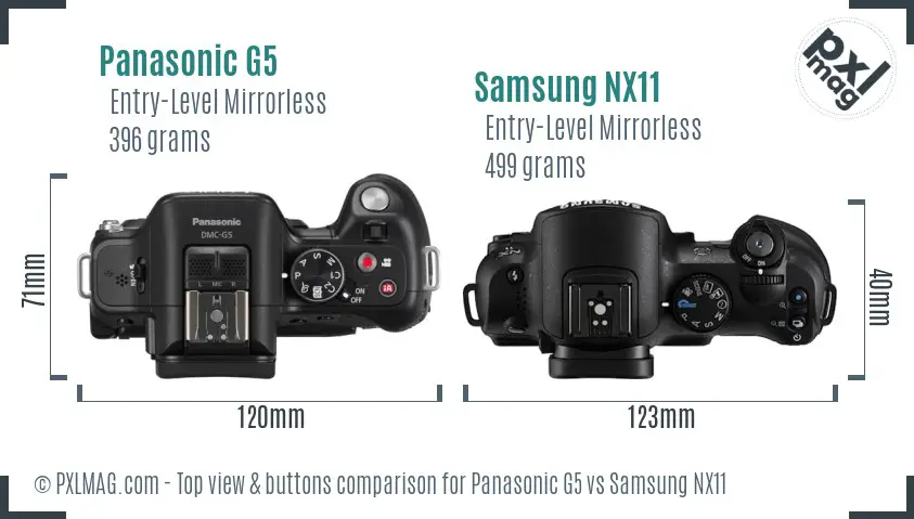 Panasonic G5 vs Samsung NX11 top view buttons comparison