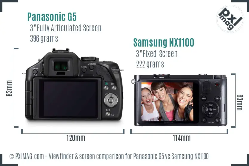Panasonic G5 vs Samsung NX1100 Screen and Viewfinder comparison