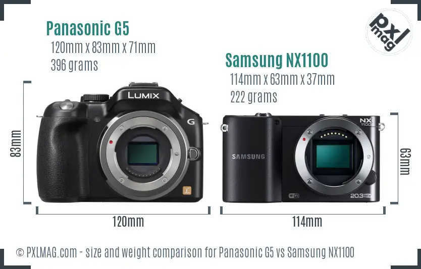 Panasonic G5 vs Samsung NX1100 size comparison