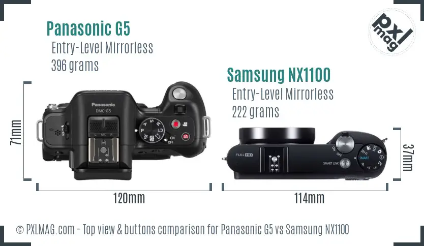 Panasonic G5 vs Samsung NX1100 top view buttons comparison