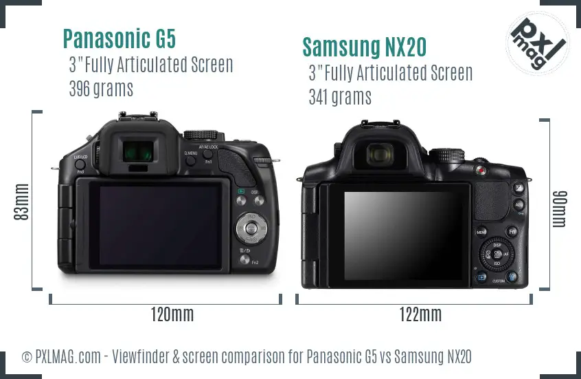 Panasonic G5 vs Samsung NX20 Screen and Viewfinder comparison