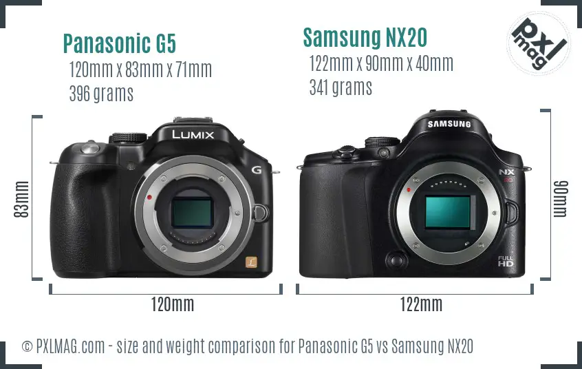 Panasonic G5 vs Samsung NX20 size comparison