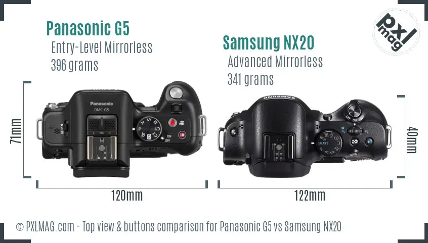 Panasonic G5 vs Samsung NX20 top view buttons comparison