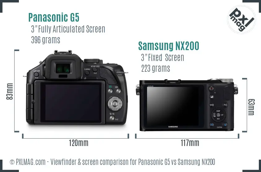 Panasonic G5 vs Samsung NX200 Screen and Viewfinder comparison