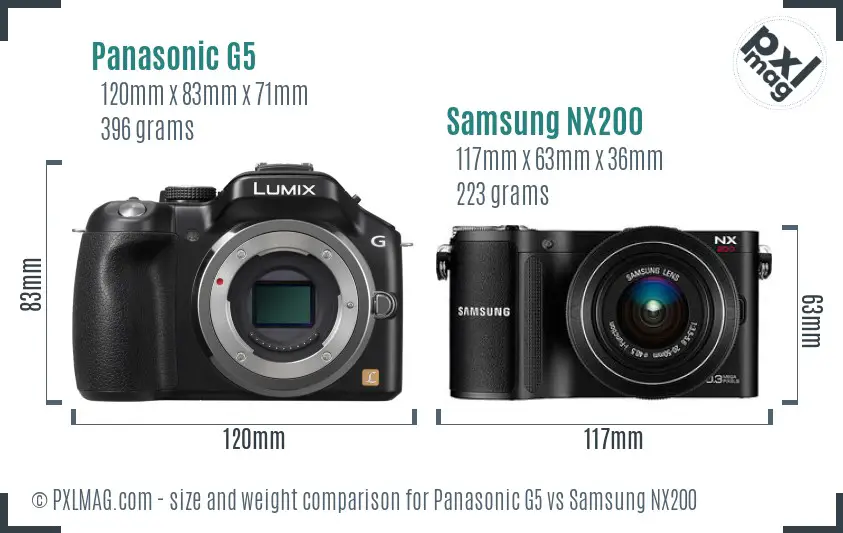 Panasonic G5 vs Samsung NX200 size comparison