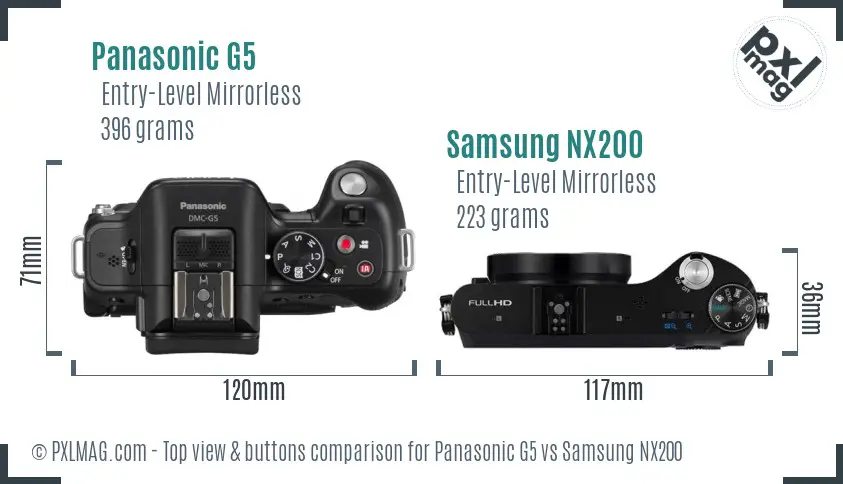 Panasonic G5 vs Samsung NX200 top view buttons comparison