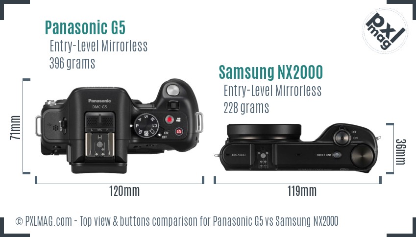 Panasonic G5 vs Samsung NX2000 top view buttons comparison