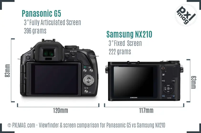 Panasonic G5 vs Samsung NX210 Screen and Viewfinder comparison