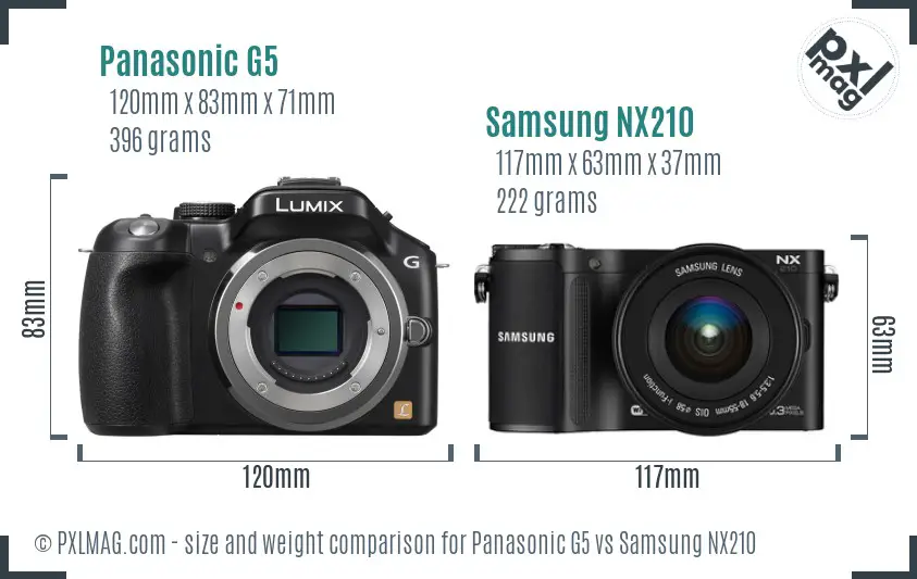 Panasonic G5 vs Samsung NX210 size comparison