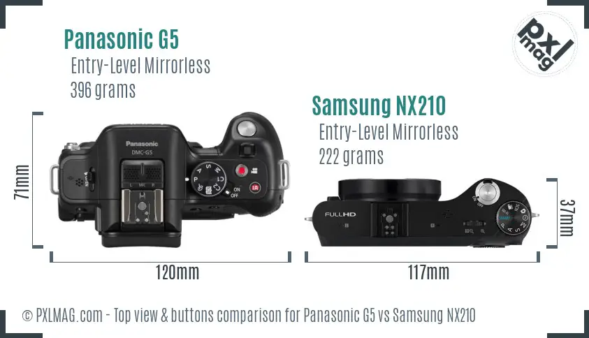 Panasonic G5 vs Samsung NX210 top view buttons comparison