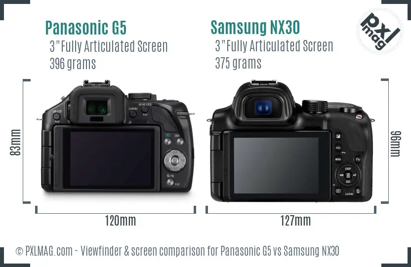 Panasonic G5 vs Samsung NX30 Screen and Viewfinder comparison