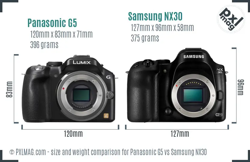 Panasonic G5 vs Samsung NX30 size comparison