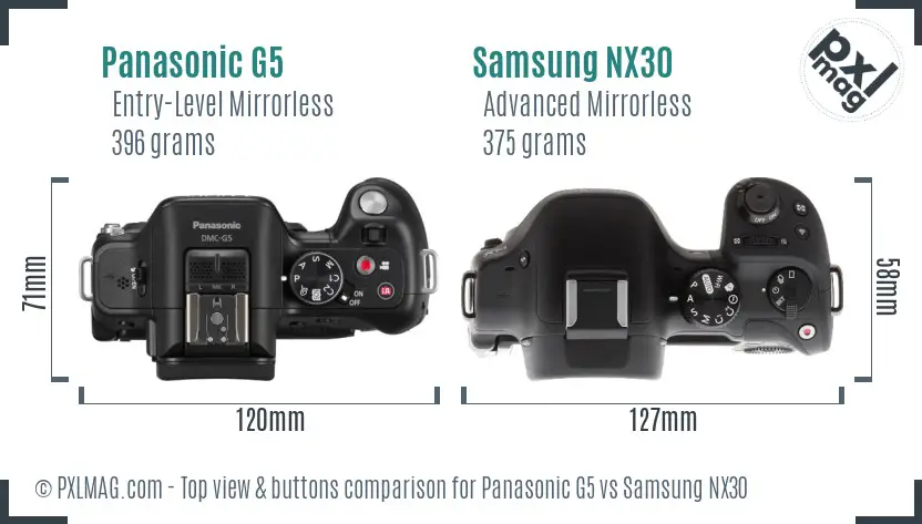 Panasonic G5 vs Samsung NX30 top view buttons comparison