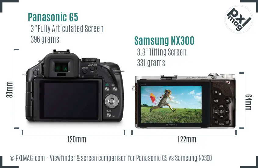 Panasonic G5 vs Samsung NX300 Screen and Viewfinder comparison