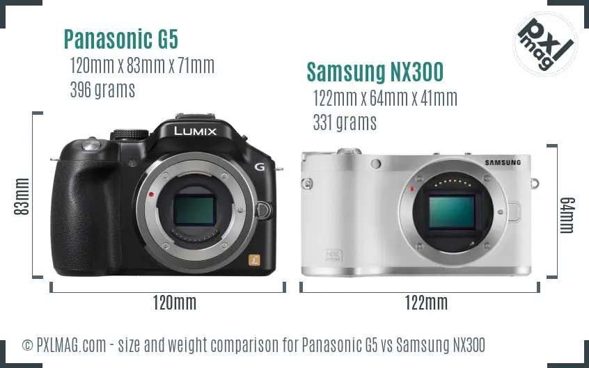 Panasonic G5 vs Samsung NX300 size comparison