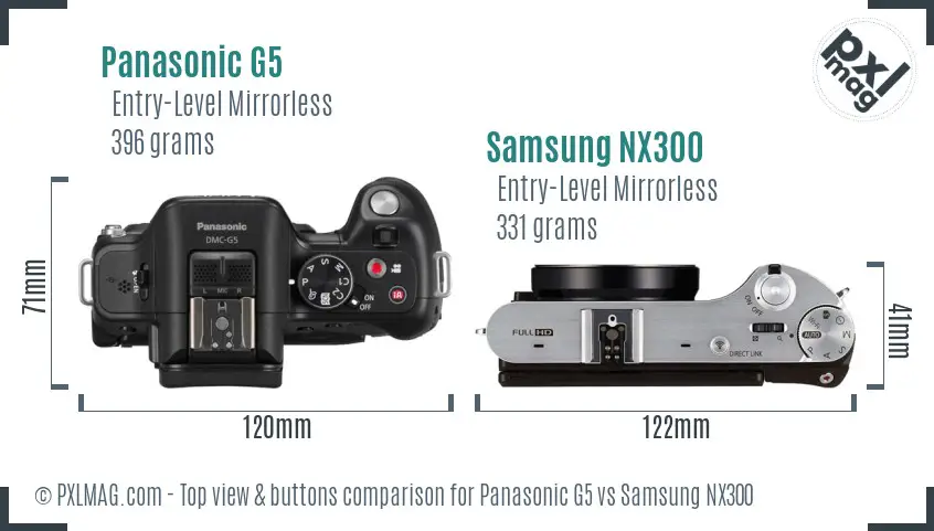 Panasonic G5 vs Samsung NX300 top view buttons comparison