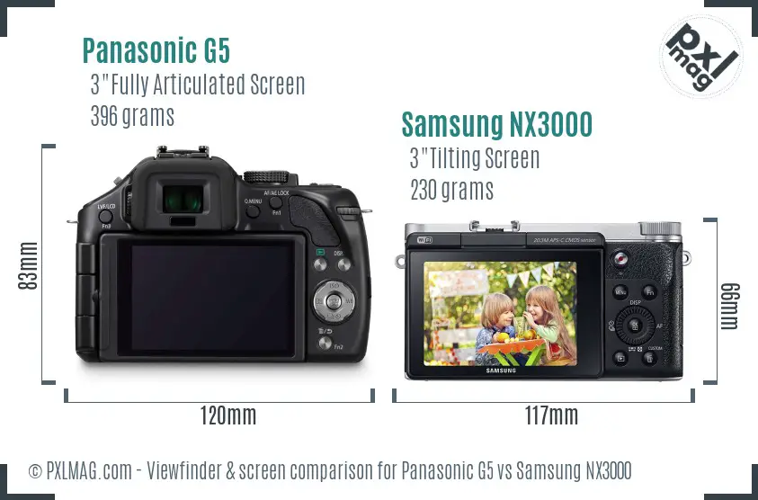 Panasonic G5 vs Samsung NX3000 Screen and Viewfinder comparison Panasonic G5 vs Samsung NX3000 Screen and Viewfinder comparison
