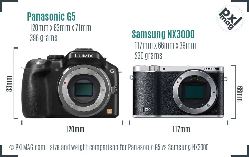 Panasonic G5 vs Samsung NX3000 size comparison Panasonic G5 vs Samsung NX3000 size comparison