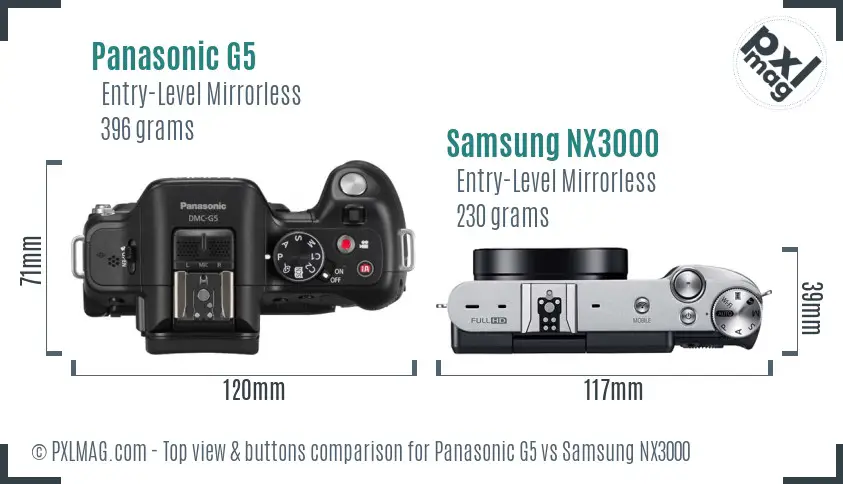 Panasonic G5 vs Samsung NX3000 top view buttons comparison Panasonic G5 vs Samsung NX3000 top view buttons comparison