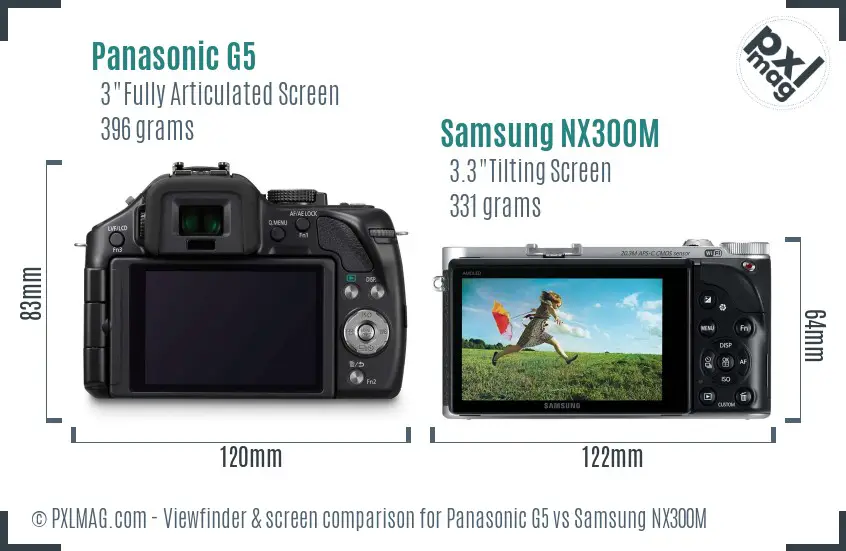 Panasonic G5 vs Samsung NX300M Screen and Viewfinder comparison