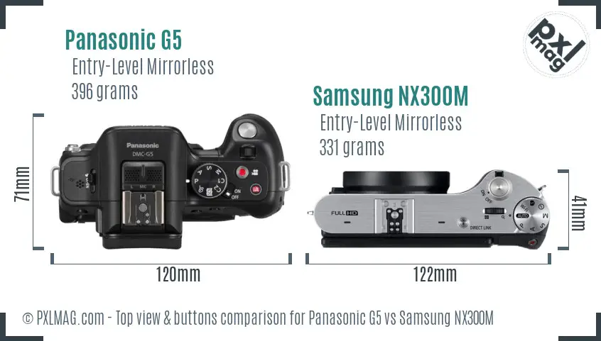Panasonic G5 vs Samsung NX300M top view buttons comparison