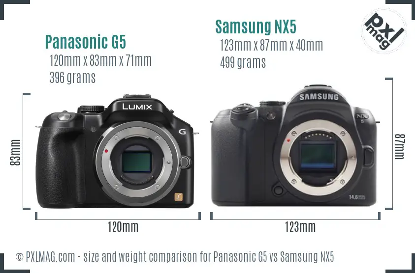 Panasonic G5 vs Samsung NX5 size comparison