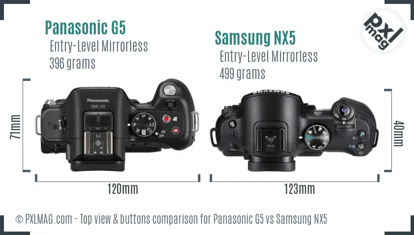 Panasonic G5 vs Samsung NX5 top view buttons comparison