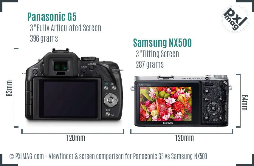 Panasonic G5 vs Samsung NX500 Screen and Viewfinder comparison