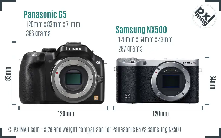 Panasonic G5 vs Samsung NX500 size comparison