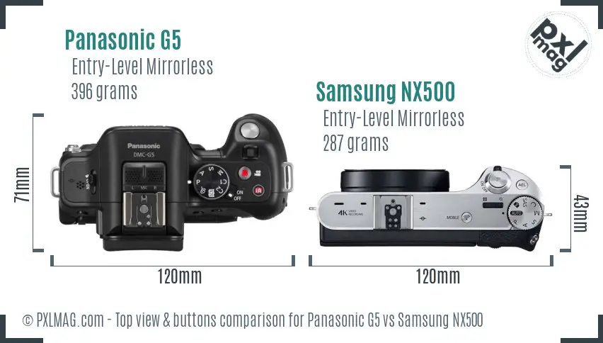 Panasonic G5 vs Samsung NX500 top view buttons comparison