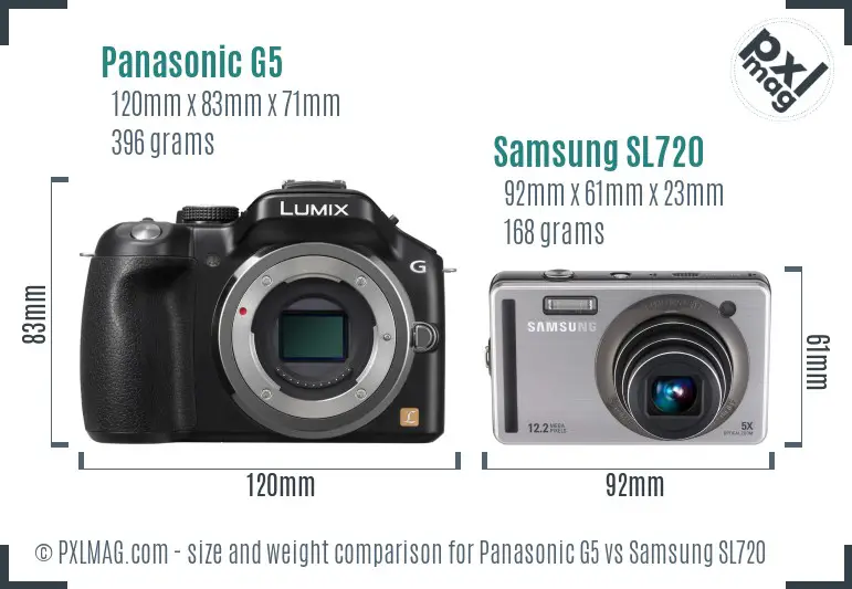 Panasonic G5 vs Samsung SL720 size comparison