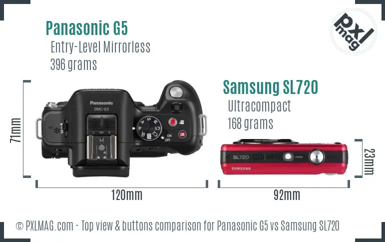 Panasonic G5 vs Samsung SL720 top view buttons comparison