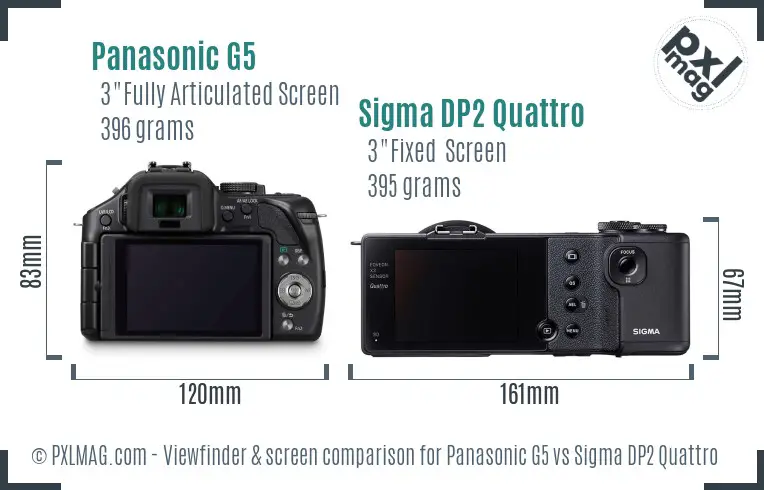 Panasonic G5 vs Sigma DP2 Quattro Screen and Viewfinder comparison