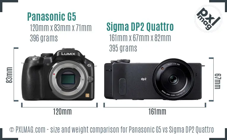 Panasonic G5 vs Sigma DP2 Quattro size comparison