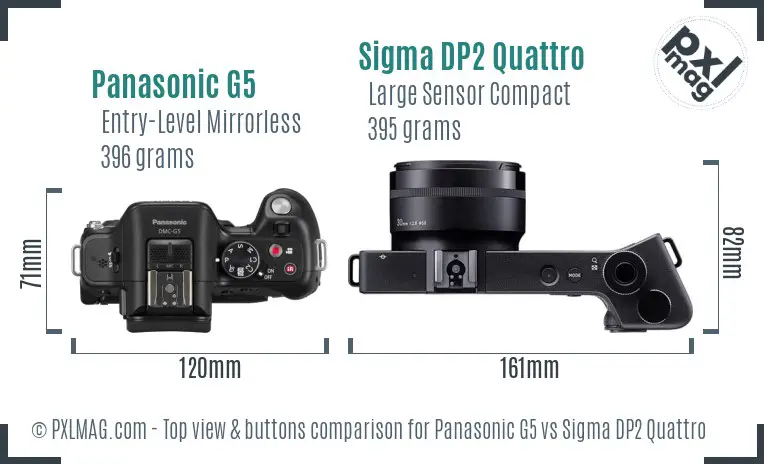 Panasonic G5 vs Sigma DP2 Quattro top view buttons comparison