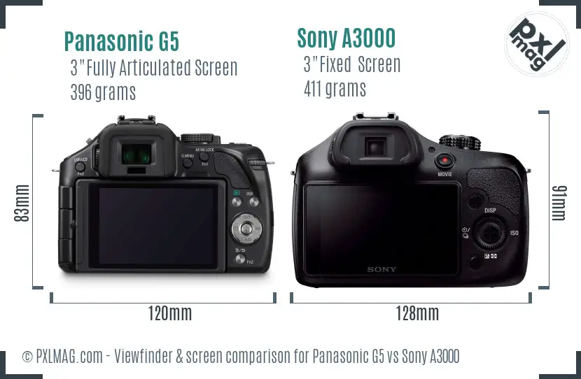 Panasonic G5 vs Sony A3000 Screen and Viewfinder comparison