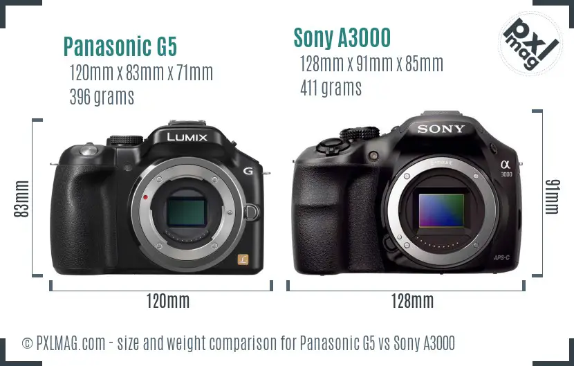 Panasonic G5 vs Sony A3000 size comparison