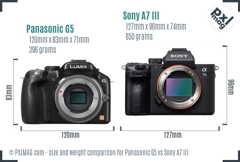 Panasonic G5 vs Sony A7 III size comparison