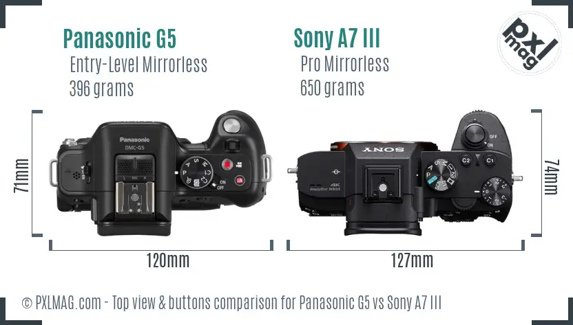 Panasonic G5 vs Sony A7 III top view buttons comparison