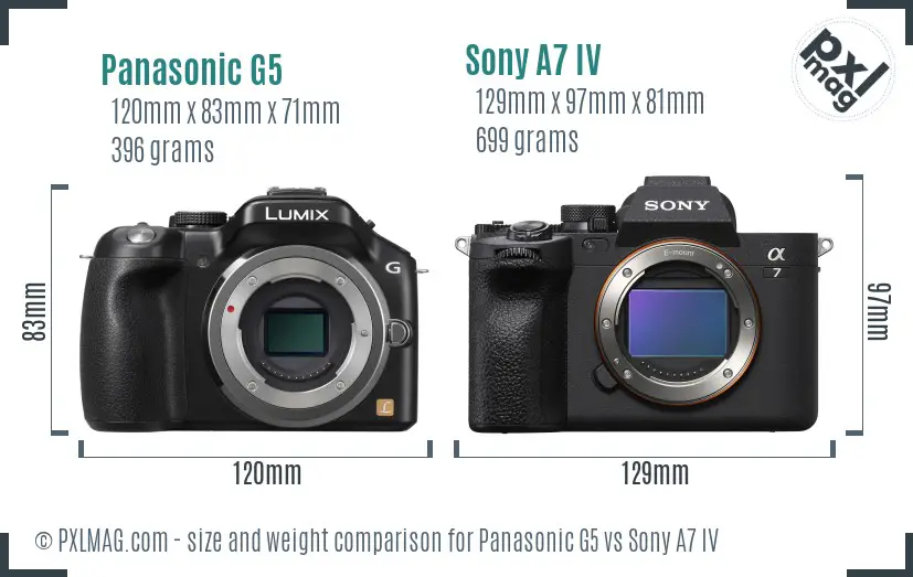 Panasonic G5 vs Sony A7 IV size comparison