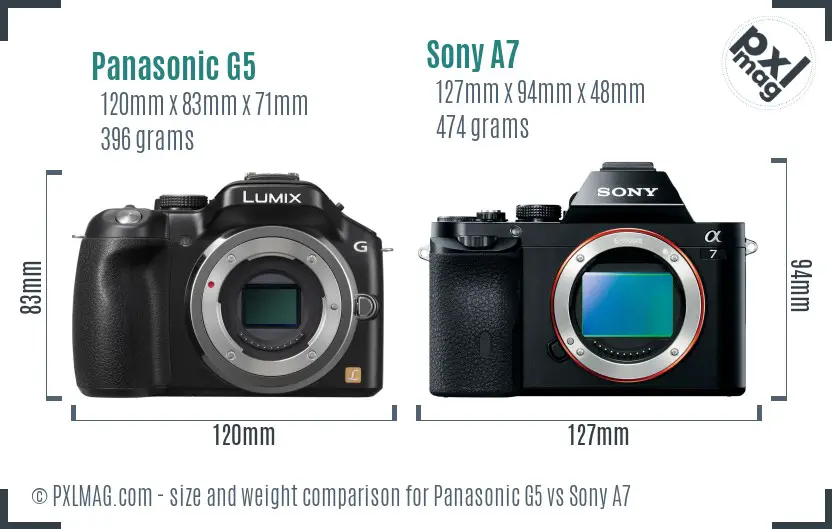 Panasonic G5 vs Sony A7 size comparison