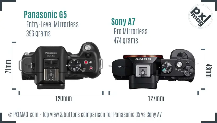 Panasonic G5 vs Sony A7 top view buttons comparison