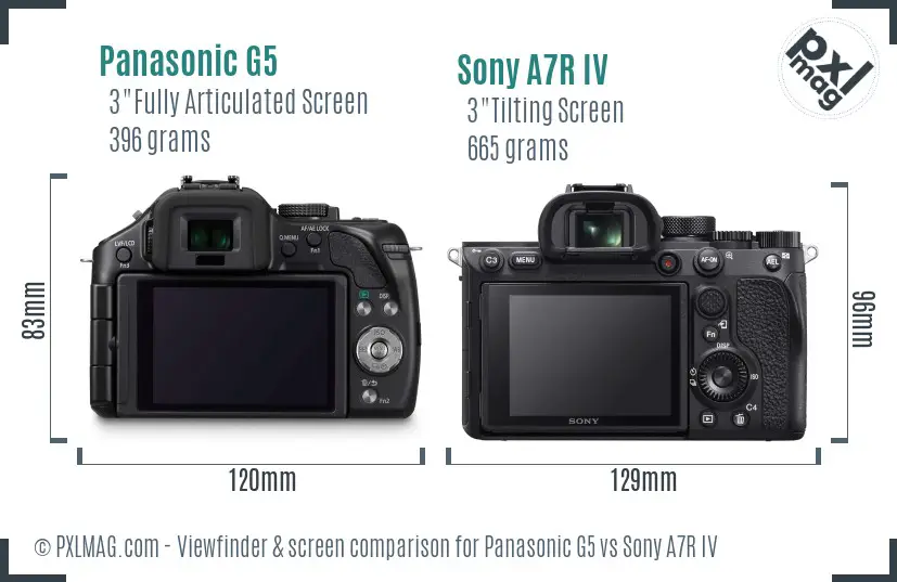 Panasonic G5 vs Sony A7R IV Screen and Viewfinder comparison