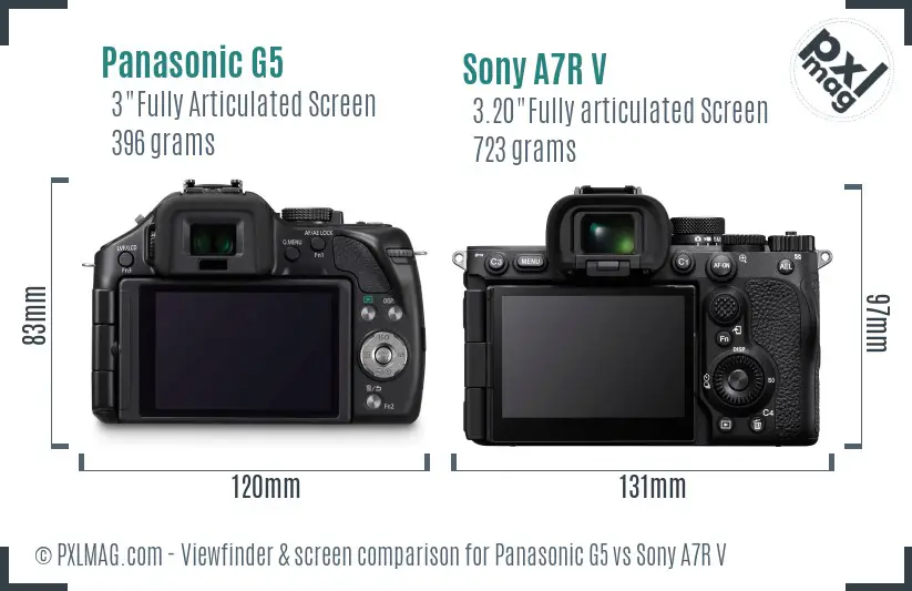 Panasonic G5 vs Sony A7R V Screen and Viewfinder comparison Panasonic G5 vs Sony A7R V Screen and Viewfinder comparison