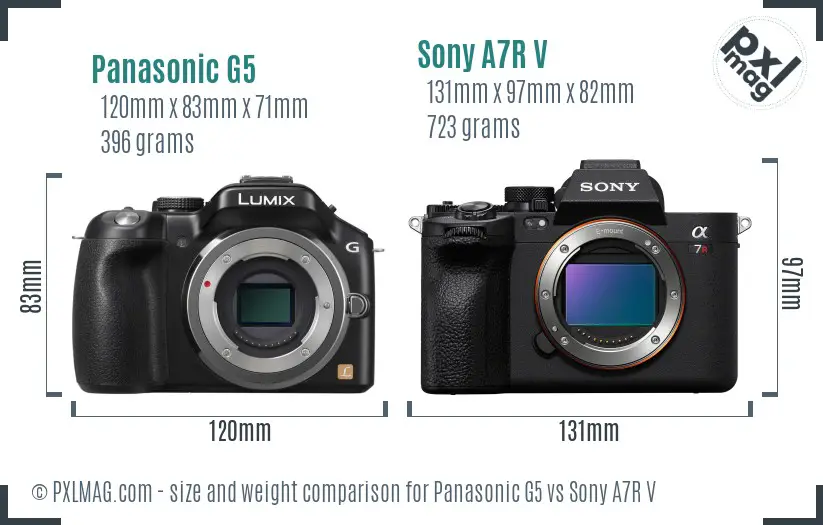 Panasonic G5 vs Sony A7R V size comparison Panasonic G5 vs Sony A7R V size comparison